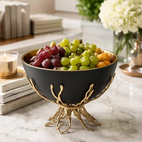 Elsie Decorative Bowl | Gold Twig Branch Base | Black Aluminum 12"