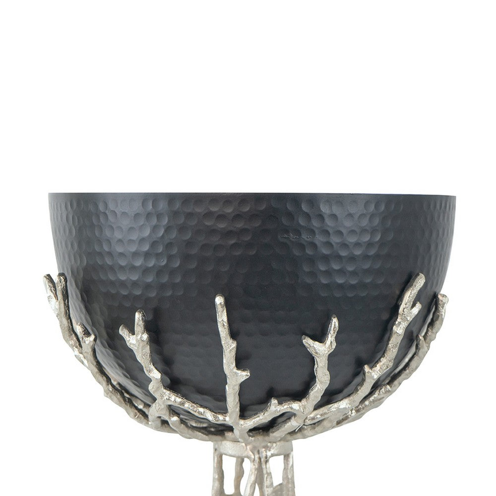 Elsie Hammered Decorative Bowl | Nickel Twig Base | Black Aluminum 14"