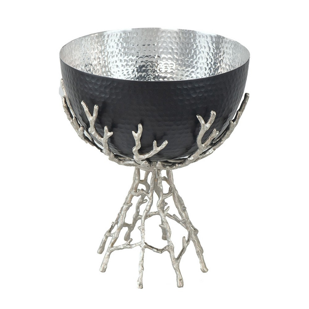 Elsie Hammered Decorative Bowl | Nickel Twig Base | Black Aluminum 14"
