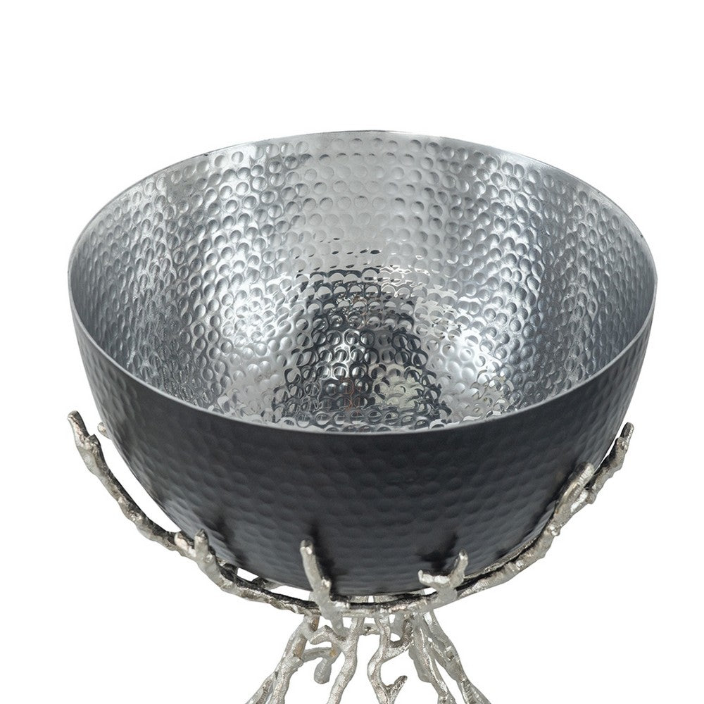 Elsie Hammered Decorative Bowl | Nickel Twig Base | Black Aluminum 14"