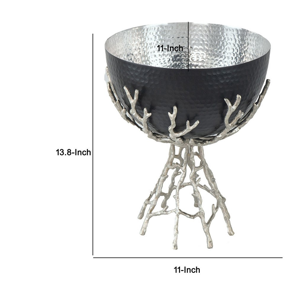 Elsie Hammered Decorative Bowl | Nickel Twig Base | Black Aluminum 14"