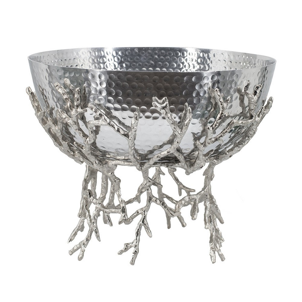 Elsie Hammered Decorative Bowl | Nickel Twig Base | Silver Aluminum 11"