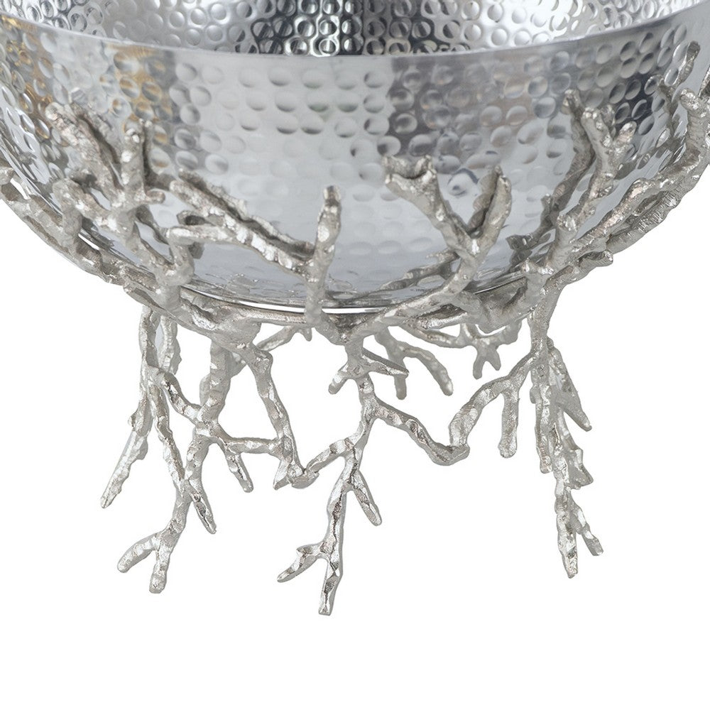 Elsie Hammered Decorative Bowl | Nickel Twig Base | Silver Aluminum 11"