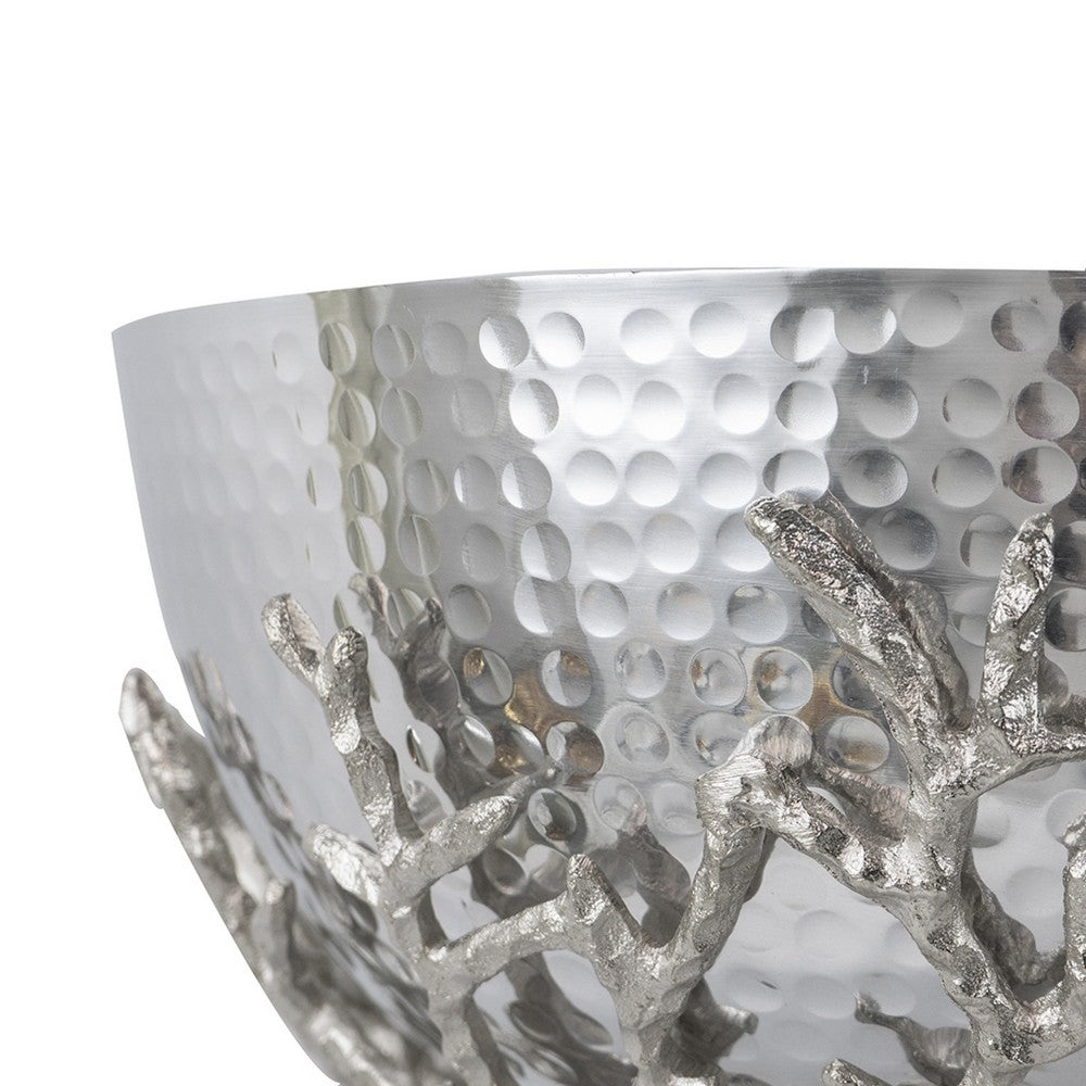 Elsie Hammered Decorative Bowl | Nickel Twig Base | Silver Aluminum 11"