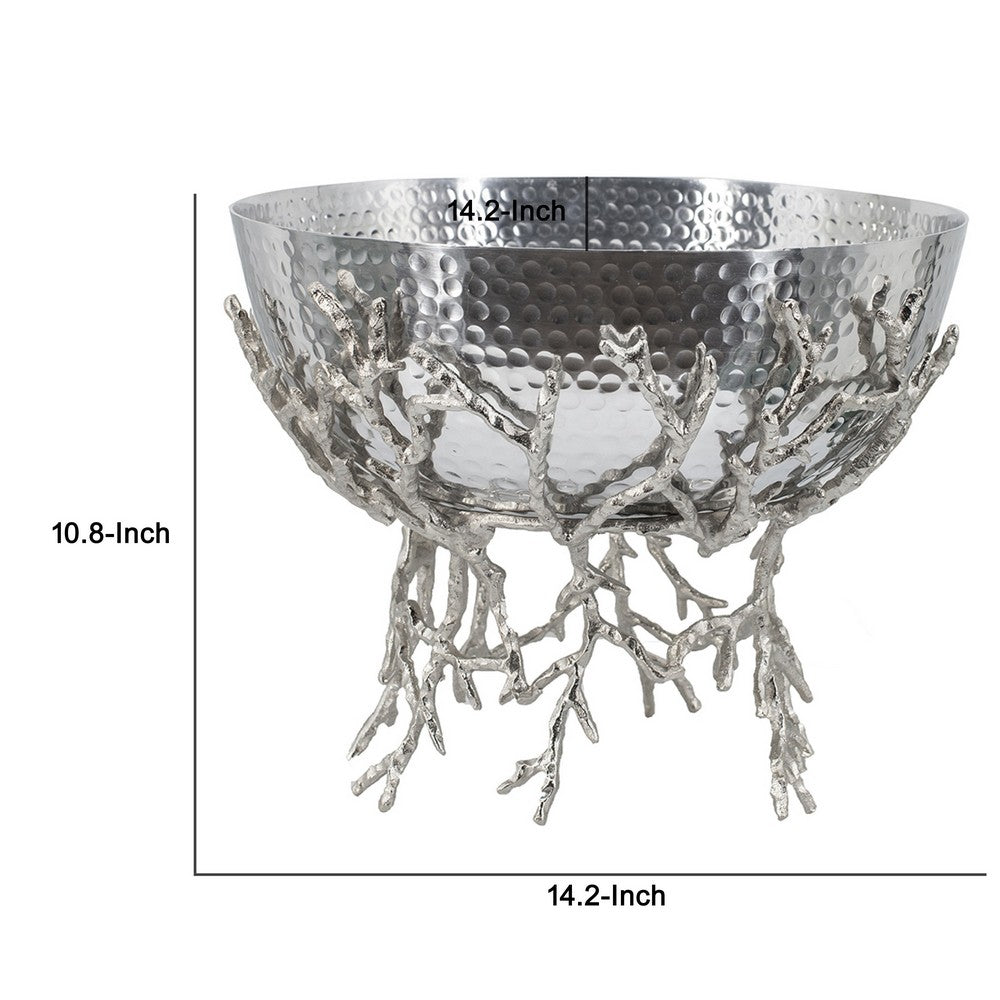Elsie Hammered Decorative Bowl | Nickel Twig Base | Silver Aluminum 11"