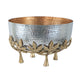 Diane Hammered Bowl with Raised Floral Stand | Silver-Gold Aluminum 13"