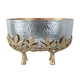Diane Hammered Bowl with Raised Floral Stand | Silver-Gold Aluminum 13"