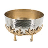 Diane Hammered Bowl with Raised Floral Stand | Silver-Gold Aluminum 13"
