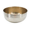 Diane Hammered Bowl with Raised Floral Stand | Silver-Gold Aluminum 13"