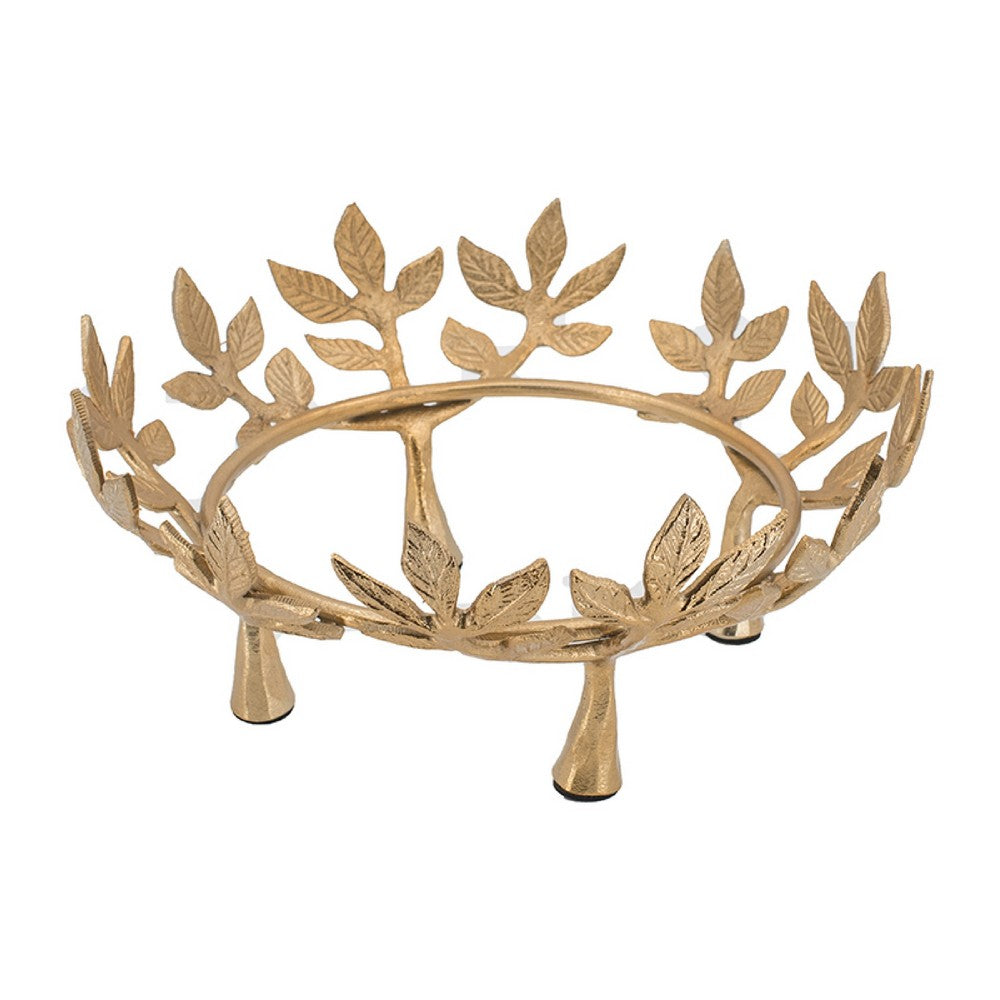 Diane Hammered Bowl with Raised Floral Stand | Silver-Gold Aluminum 13"