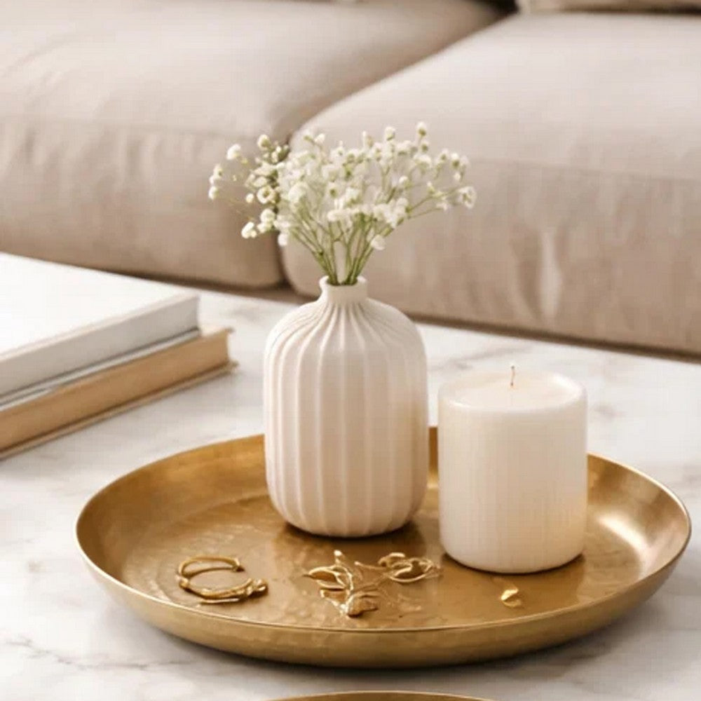 Amber Decorative Plates Set of 2 | Hammered Texture Gold Aluminum 14 13"