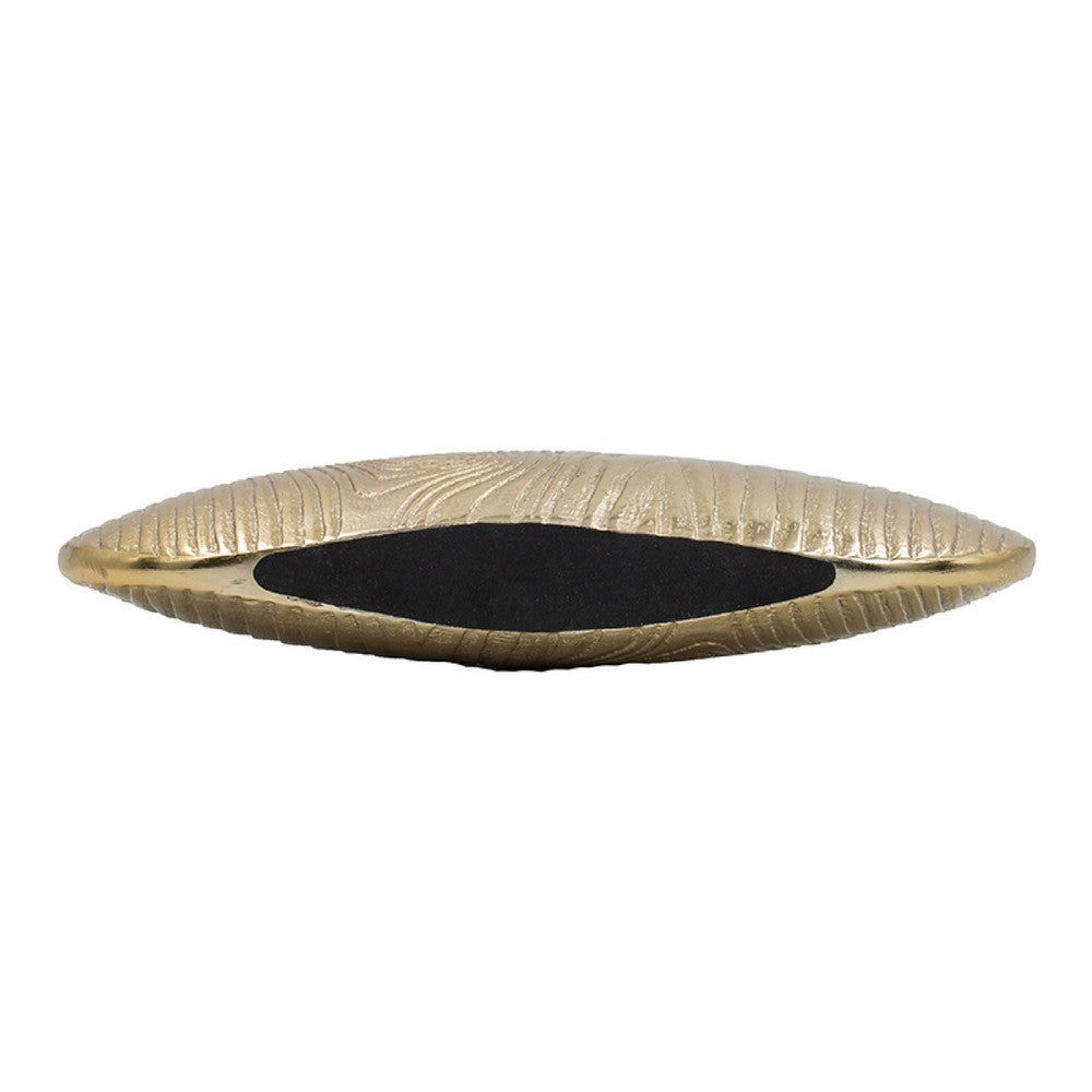 Judah Oval Disc Vase | Carved Timber-Like Texture | Gold Aluminum 16"
