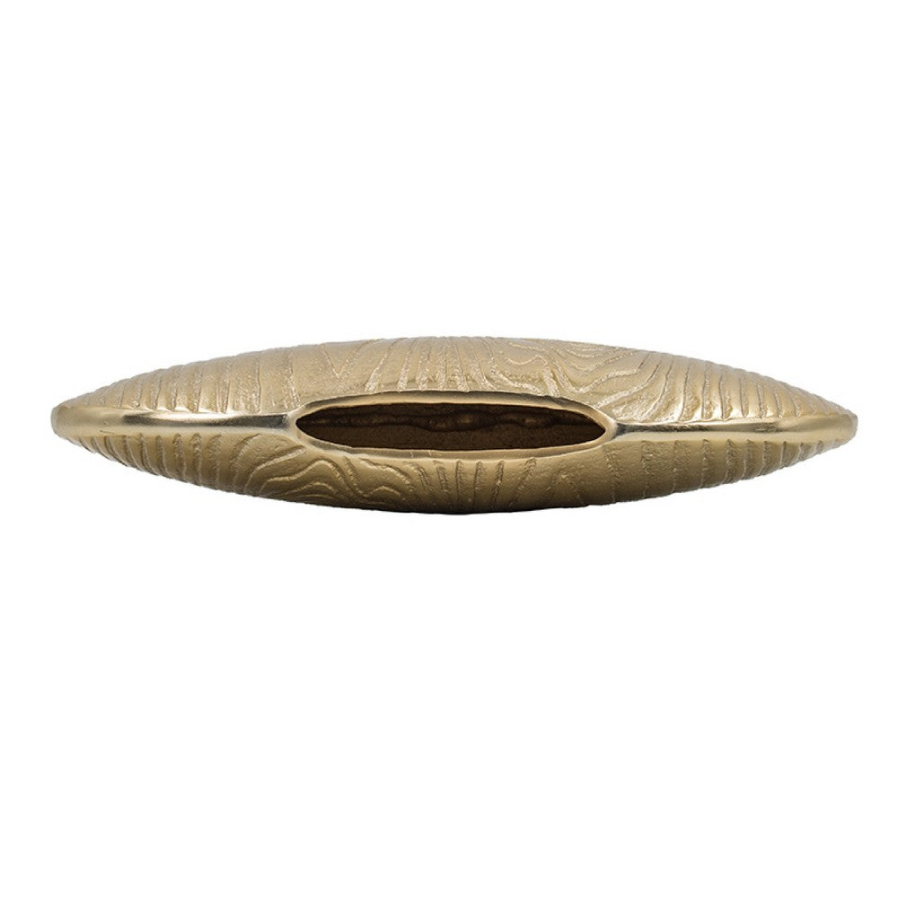 Judah Oval Disc Vase | Carved Timber-Like Texture | Gold Aluminum 16"