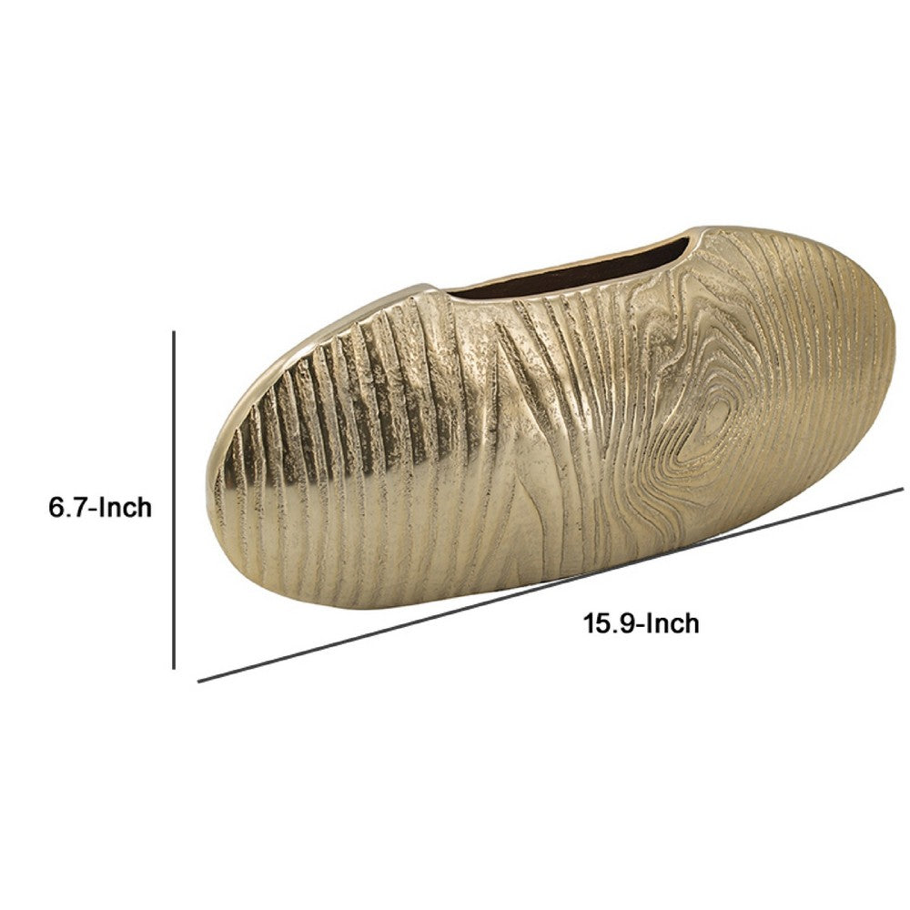 Judah Oval Disc Vase | Carved Timber-Like Texture | Gold Aluminum 16"