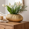 Judah Oval Disc Vase | Carved Timber-Like Texture | Gold Aluminum 16"