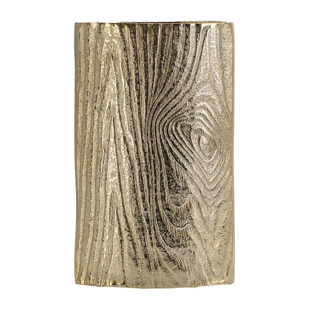 Titus Decorative Eye Vase | Sculpted Linear Wood Grain Gold Aluminum 10"