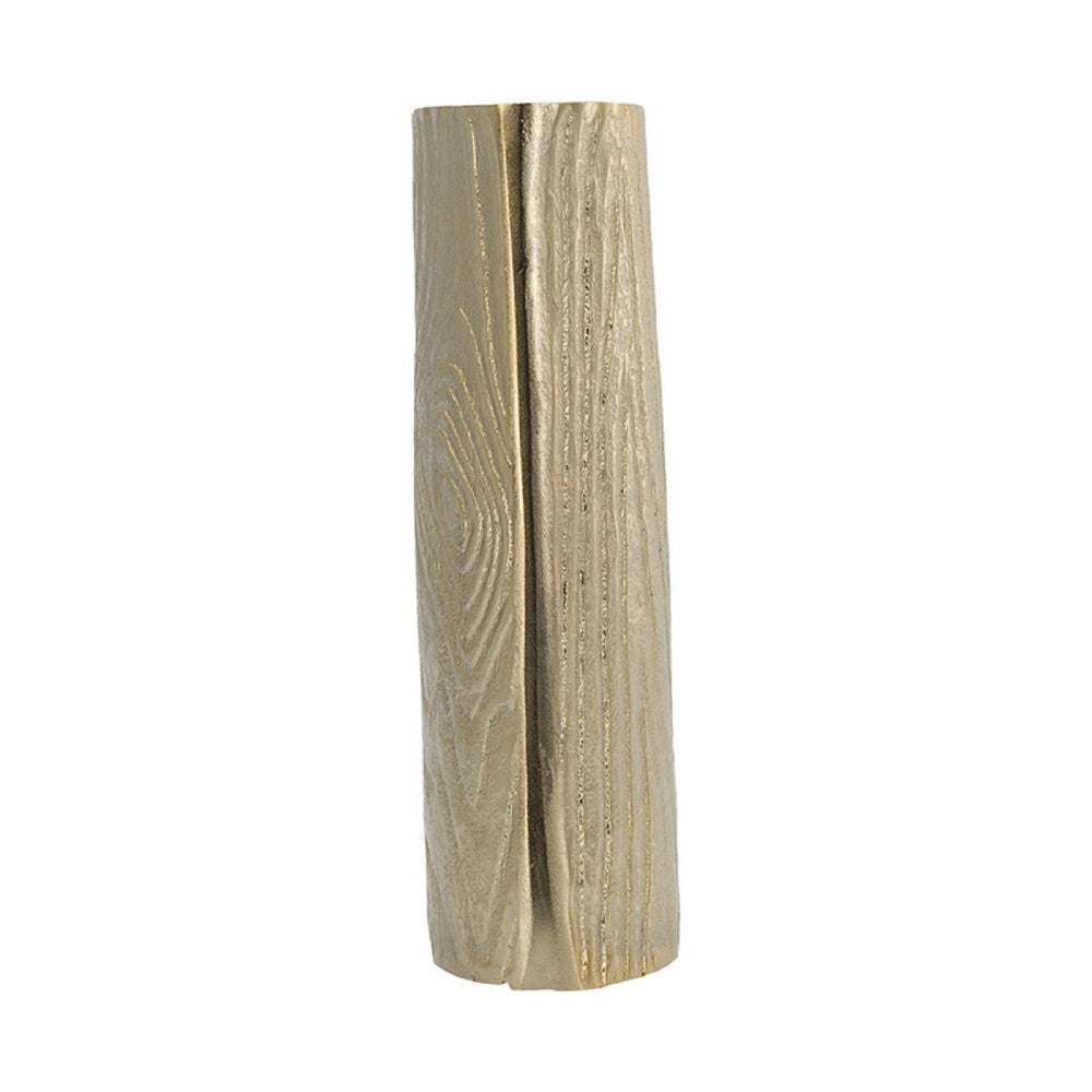 Titus Decorative Eye Vase | Sculpted Linear Wood Grain Gold Aluminum 10"