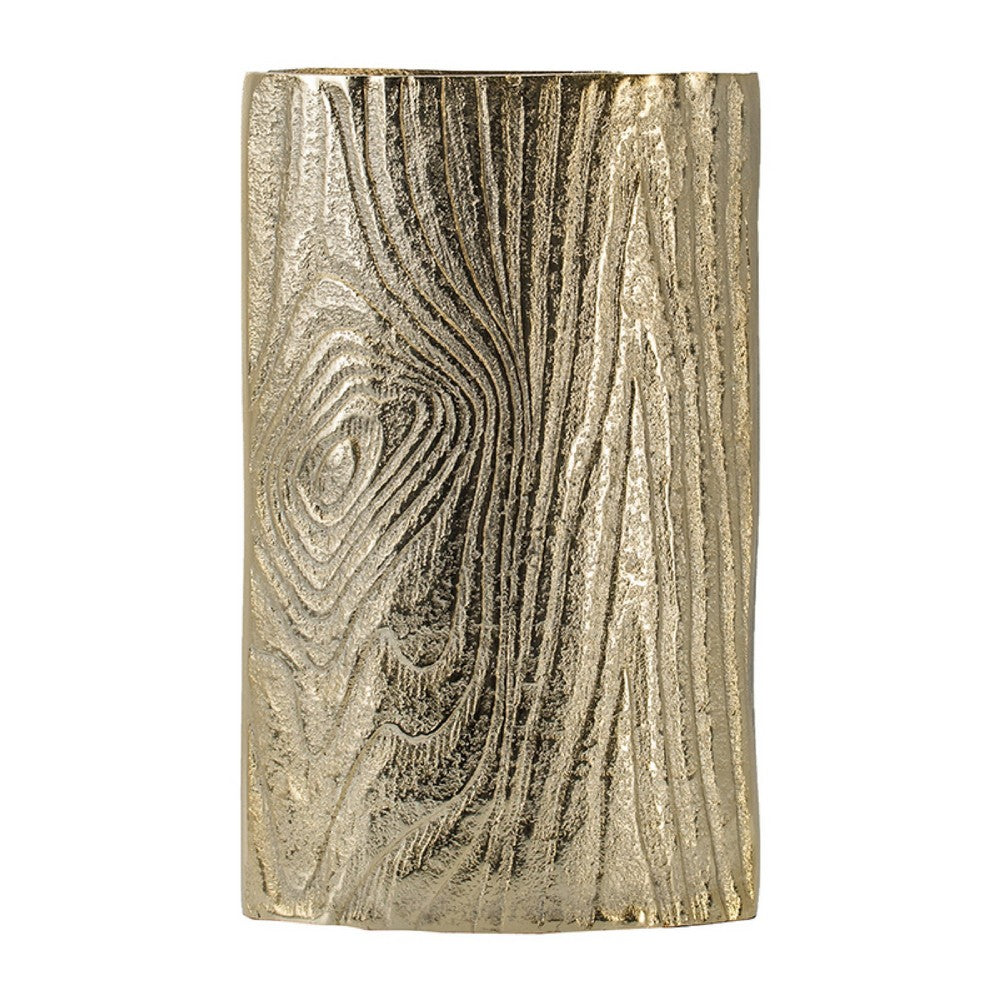 Titus Decorative Eye Vase | Sculpted Linear Wood Grain Gold Aluminum 10"