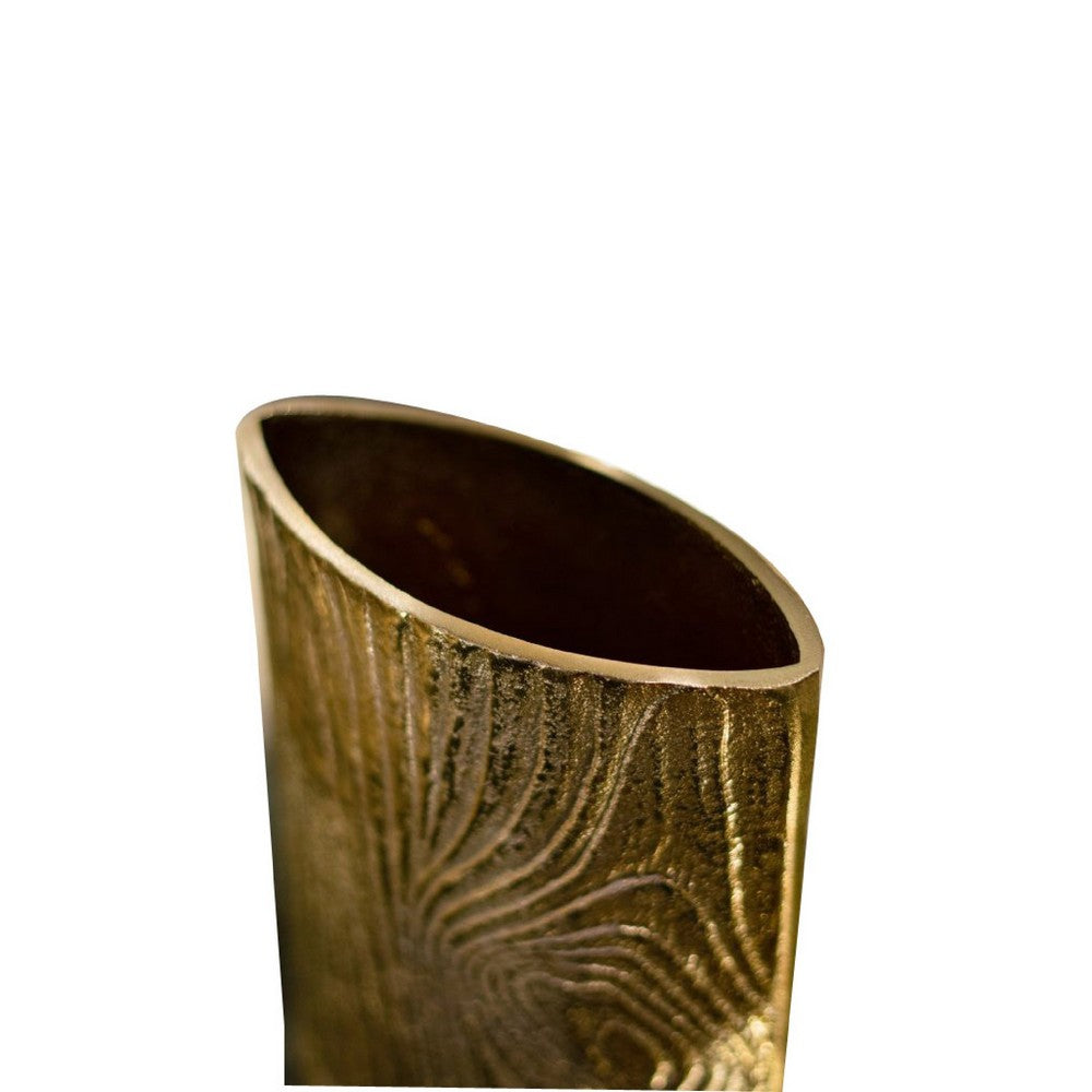 Titus Decorative Eye Vase | Sculpted Linear Wood Grain Gold Aluminum 10"