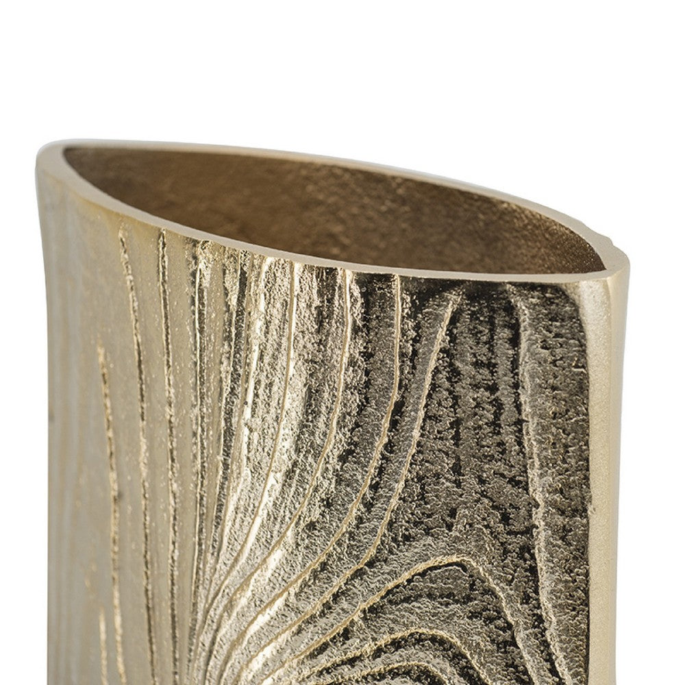 Titus Decorative Eye Vase | Sculpted Linear Wood Grain Gold Aluminum 10"