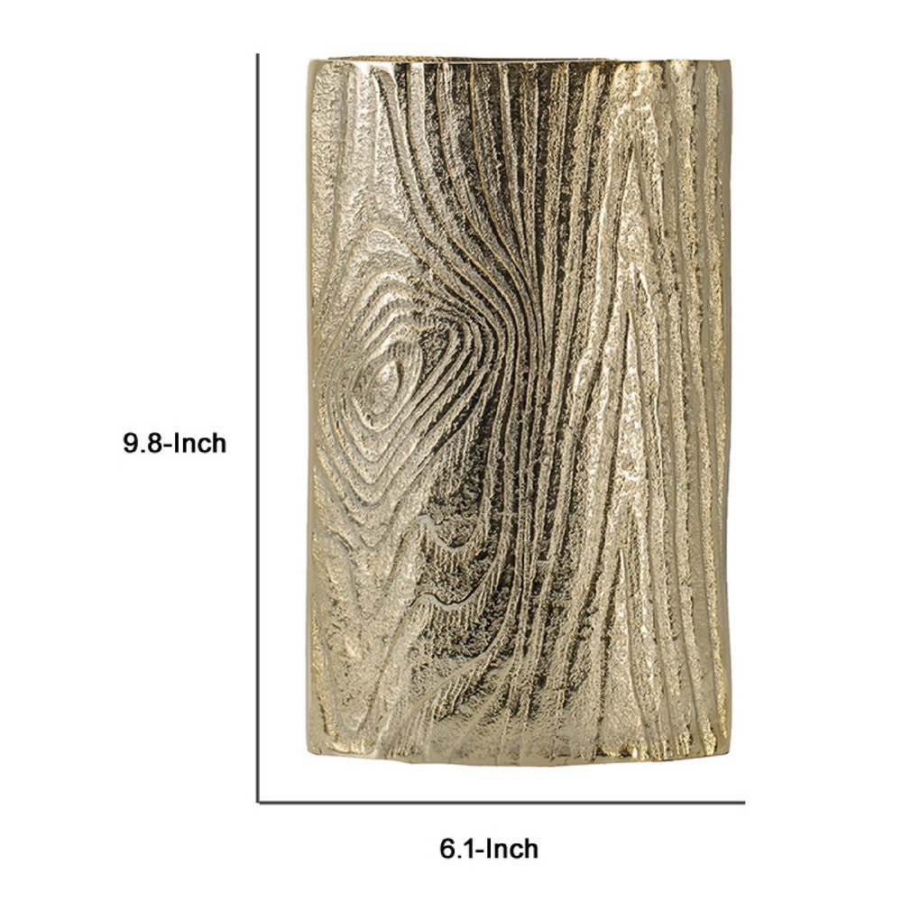 Titus Decorative Eye Vase | Sculpted Linear Wood Grain Gold Aluminum 10"