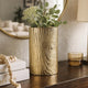 Titus Decorative Eye Vase | Sculpted Linear Wood Grain Gold Aluminum 10"