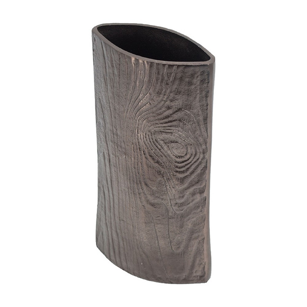 Faye Timber-Eye Decorative Vase | Wood-Grain Texture | Brown Aluminum 12"