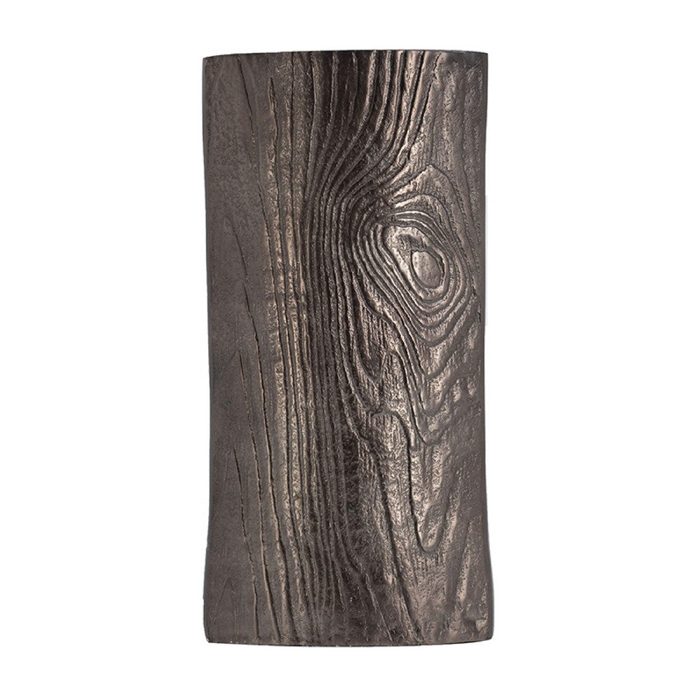 Faye Timber-Eye Decorative Vase | Wood-Grain Texture | Brown Aluminum 12"