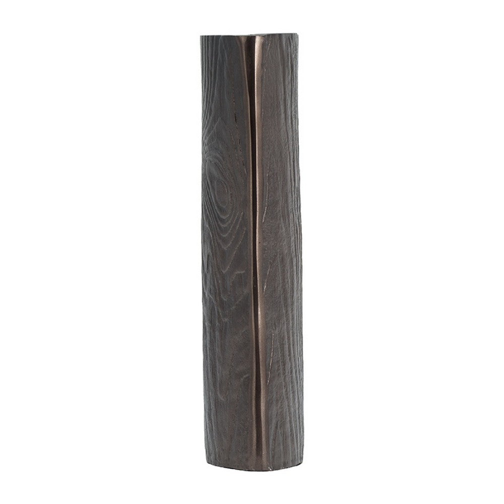 Faye Timber-Eye Decorative Vase | Wood-Grain Texture | Brown Aluminum 12"
