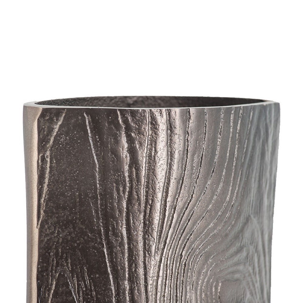 Faye Timber-Eye Decorative Vase | Wood-Grain Texture | Brown Aluminum 12"