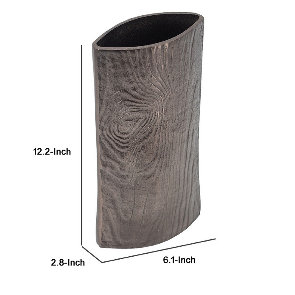 Faye Timber-Eye Decorative Vase | Wood-Grain Texture | Brown Aluminum 12"