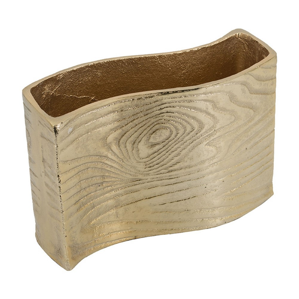 Opal Wavy Rectangular Vase | Grain Pattern Curved Rim Gold Aluminum 10"