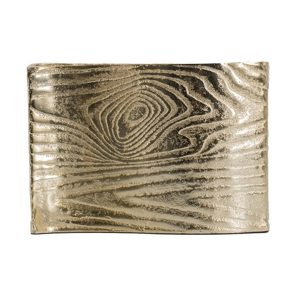 Opal Wavy Rectangular Vase | Grain Pattern Curved Rim Gold Aluminum 10"