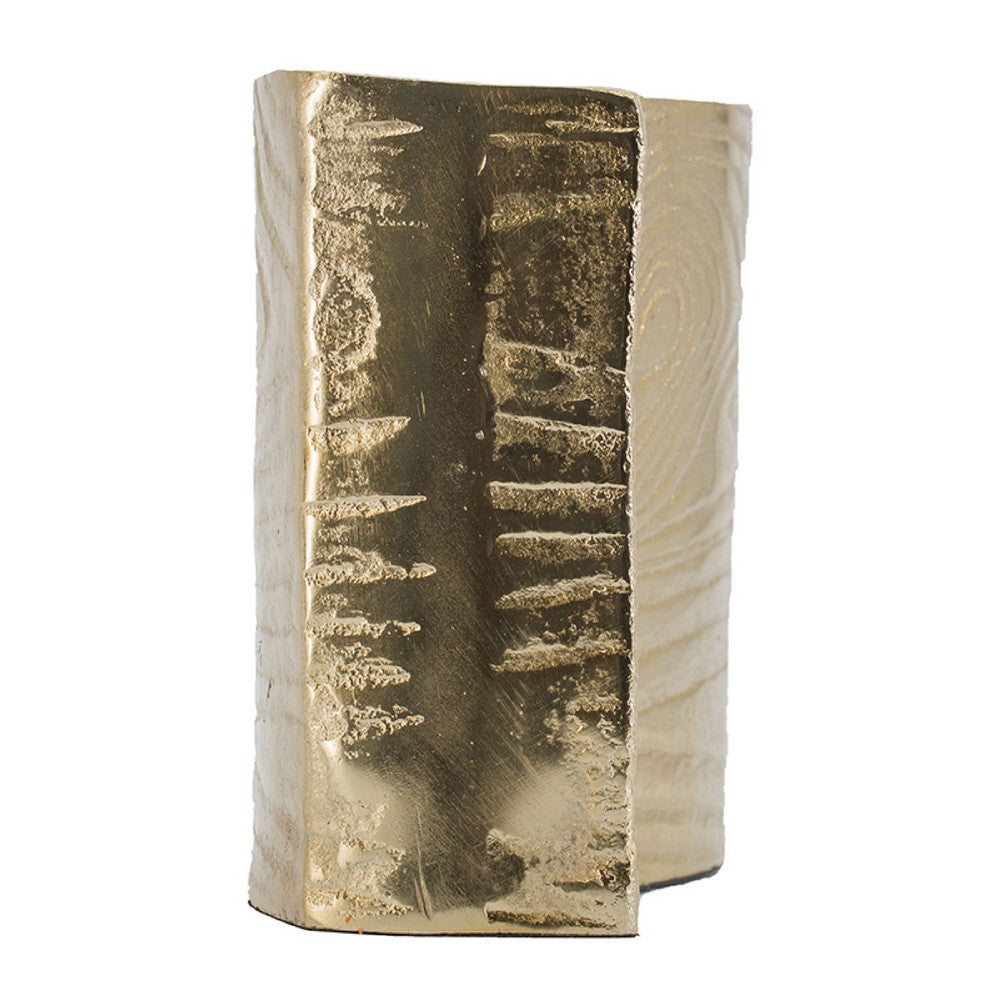 Opal Wavy Rectangular Vase | Grain Pattern Curved Rim Gold Aluminum 10"