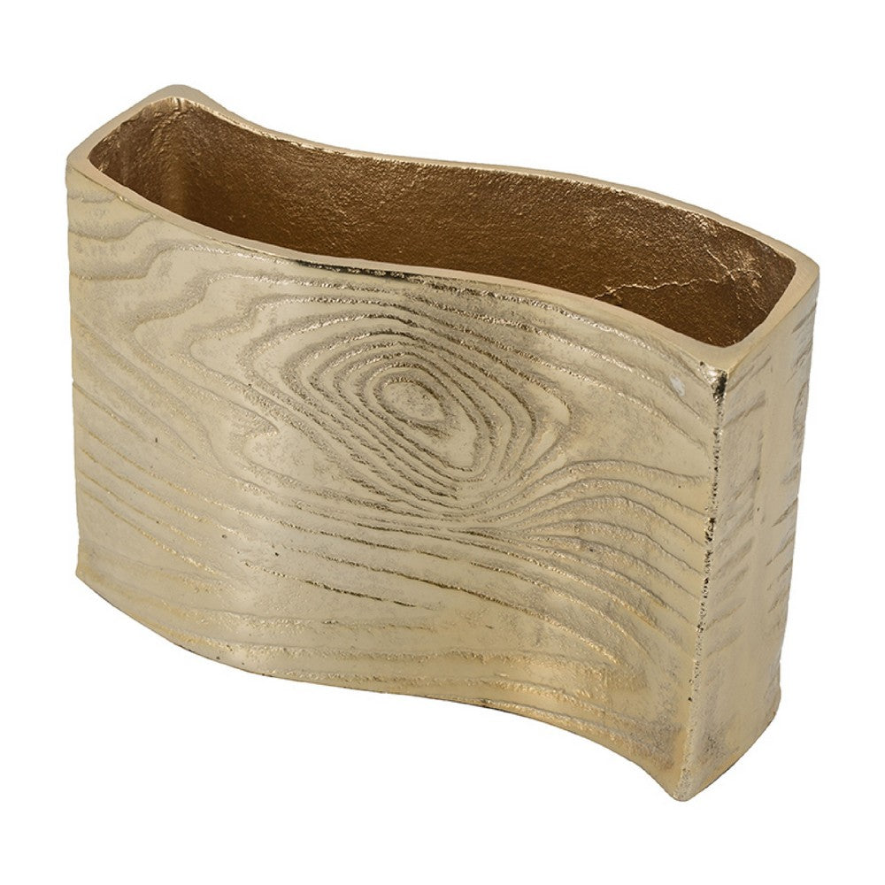 Opal Wavy Rectangular Vase | Grain Pattern Curved Rim Gold Aluminum 10"