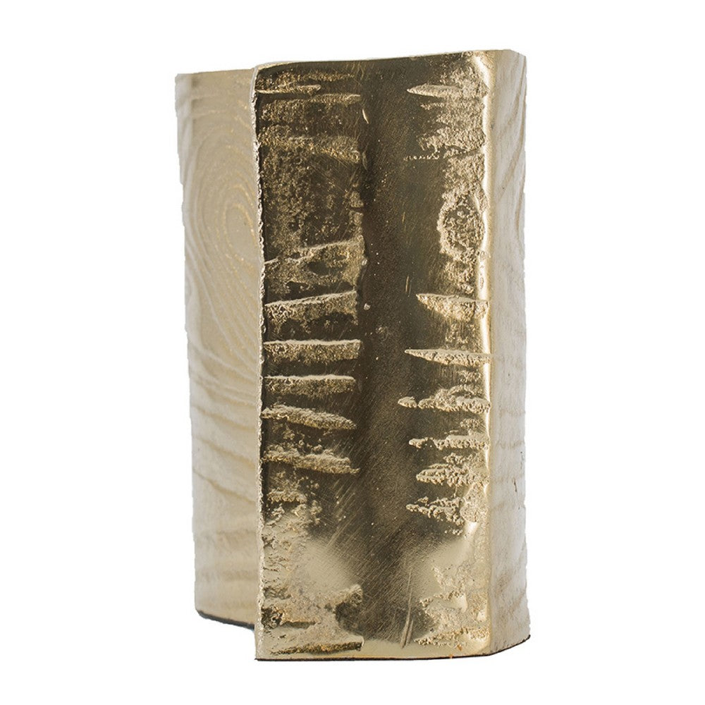 Opal Wavy Rectangular Vase | Grain Pattern Curved Rim Gold Aluminum 10"