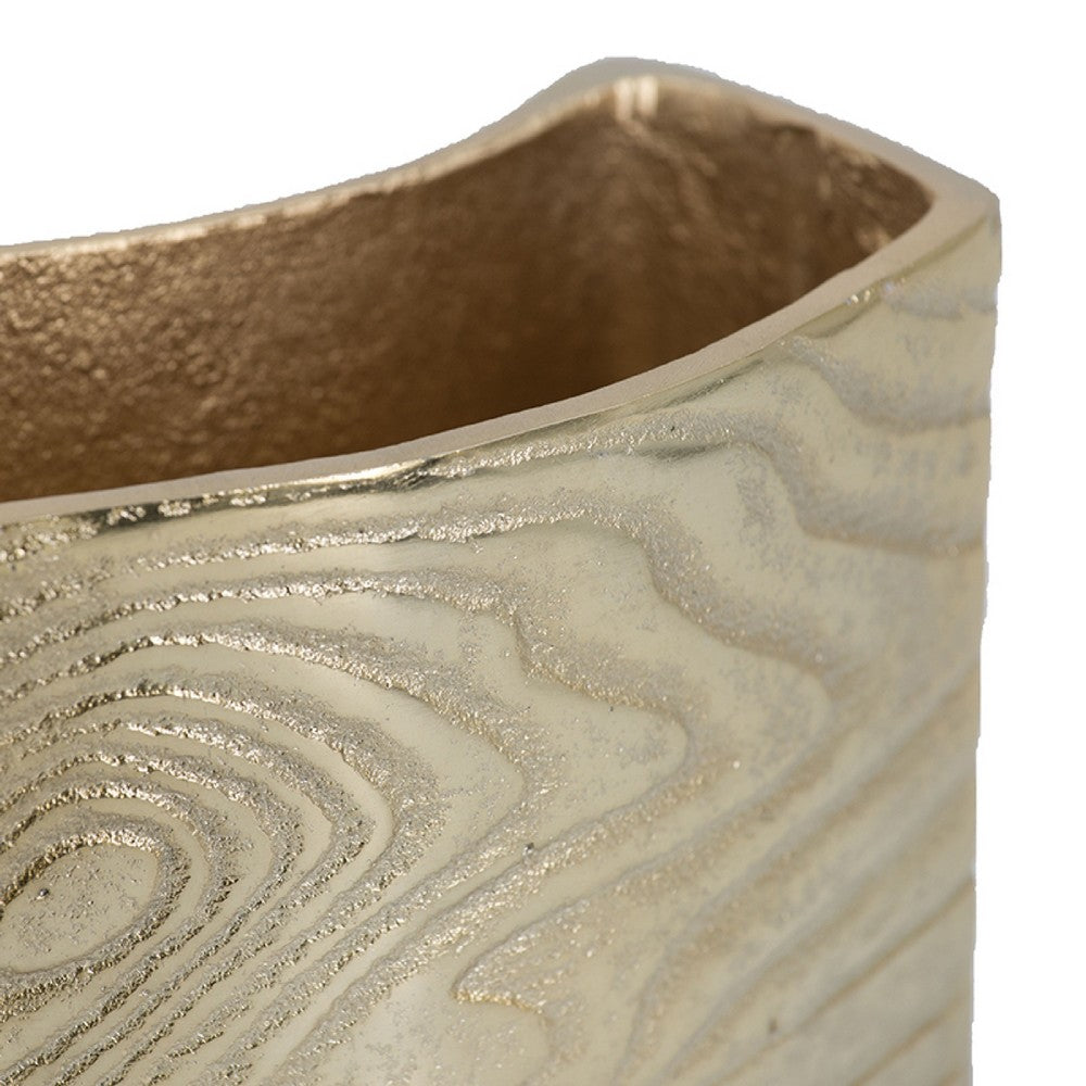Opal Wavy Rectangular Vase | Grain Pattern Curved Rim Gold Aluminum 10"
