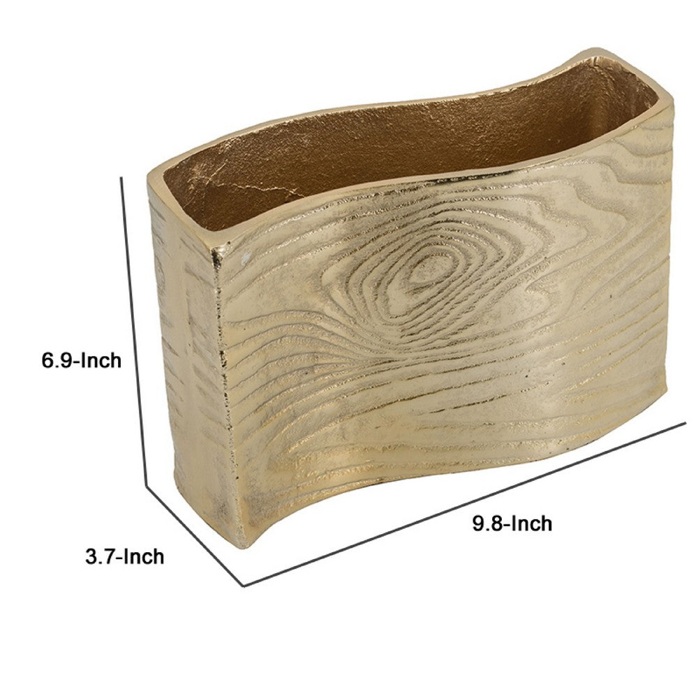 Opal Wavy Rectangular Vase | Grain Pattern Curved Rim Gold Aluminum 10"