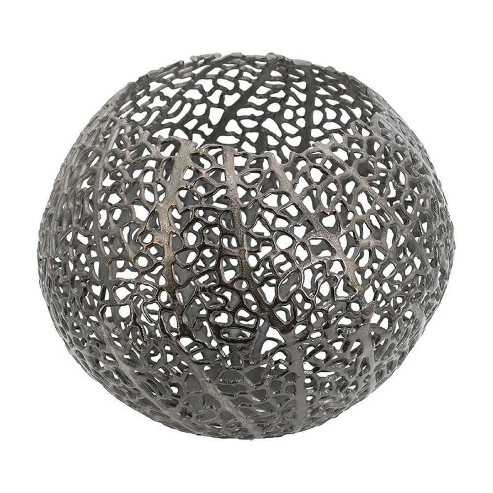Maia Round Vase with Openwork Design | Hollow Form | Black Aluminum 16"