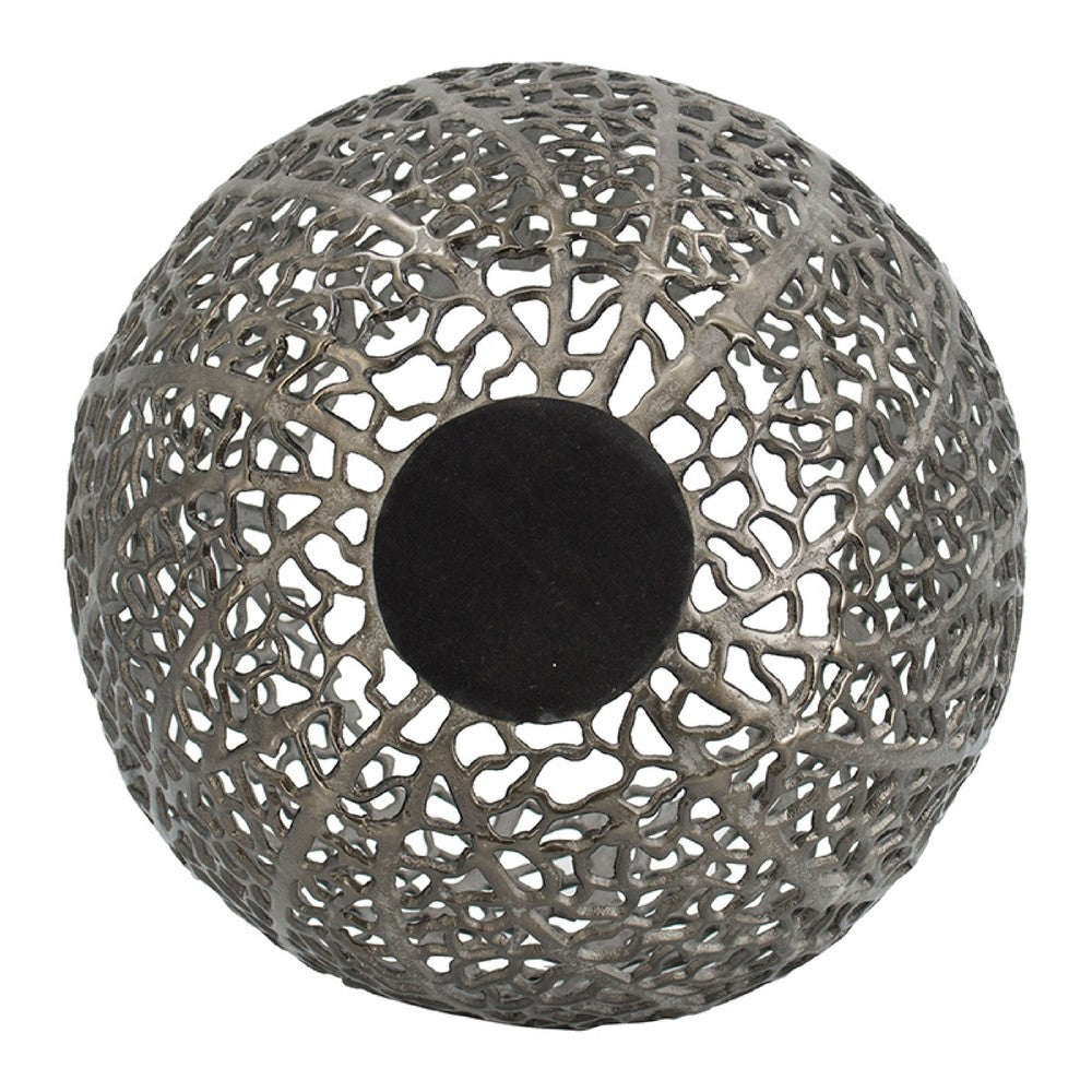 Maia Round Vase with Openwork Design | Hollow Form | Black Aluminum 16"