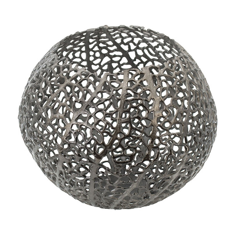 Maia Round Vase with Openwork Design | Hollow Form | Black Aluminum 16"