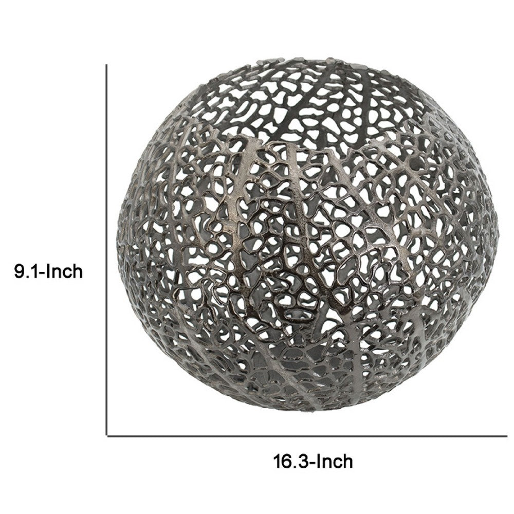 Maia Round Vase with Openwork Design | Hollow Form | Black Aluminum 16"