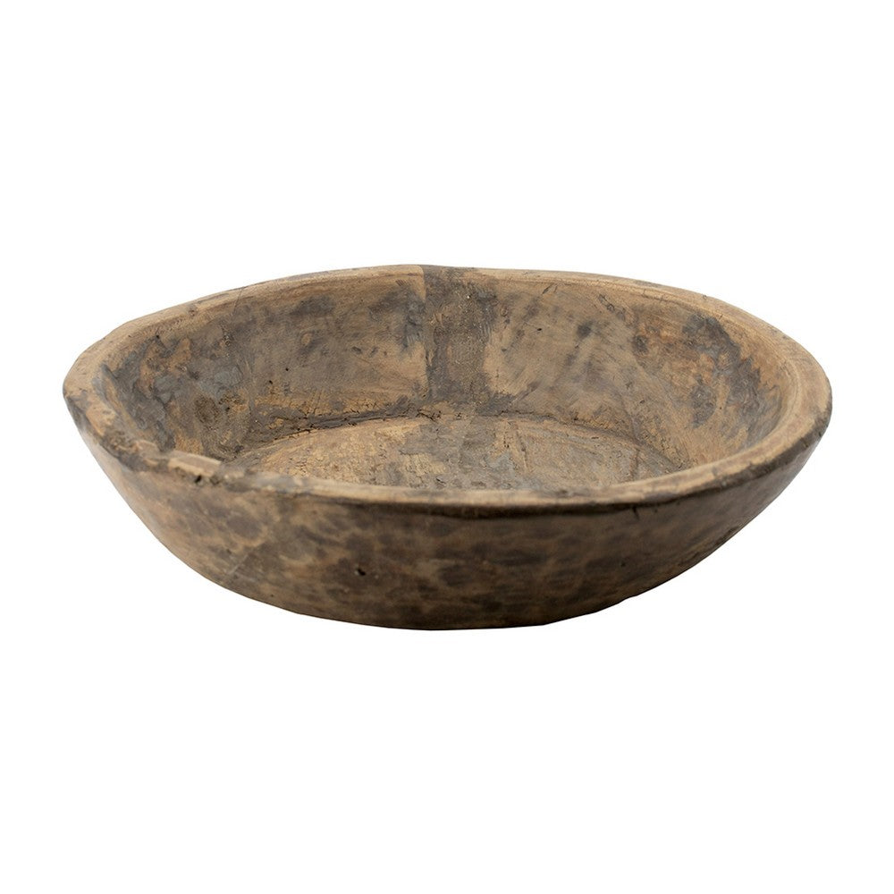 Gwen Antique Wooden Round Parrat | Natural Brown Carved Solid Wood 21"