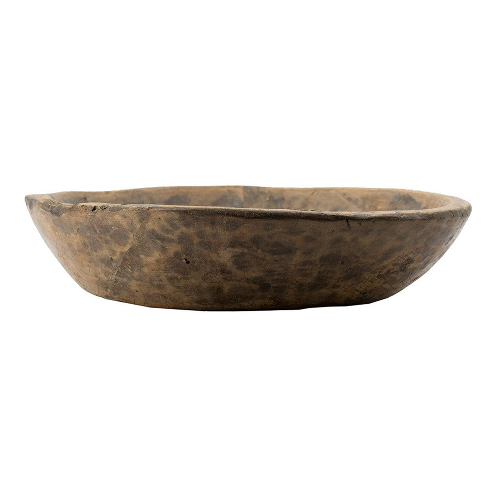 Gwen Antique Wooden Round Parrat | Natural Brown Carved Solid Wood 21"