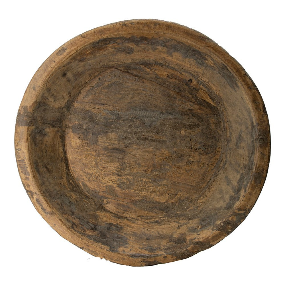 Gwen Antique Wooden Round Parrat | Natural Brown Carved Solid Wood 21"