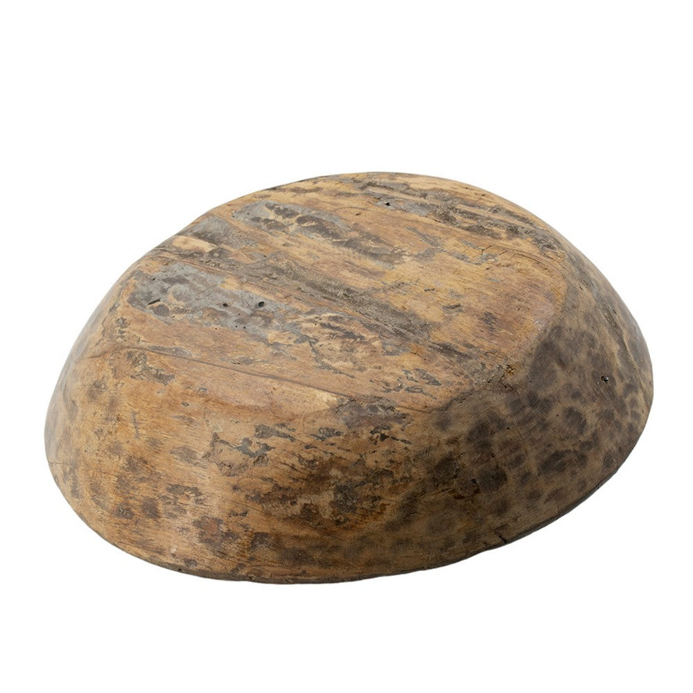 Gwen Antique Wooden Round Parrat | Natural Brown Carved Solid Wood 21"