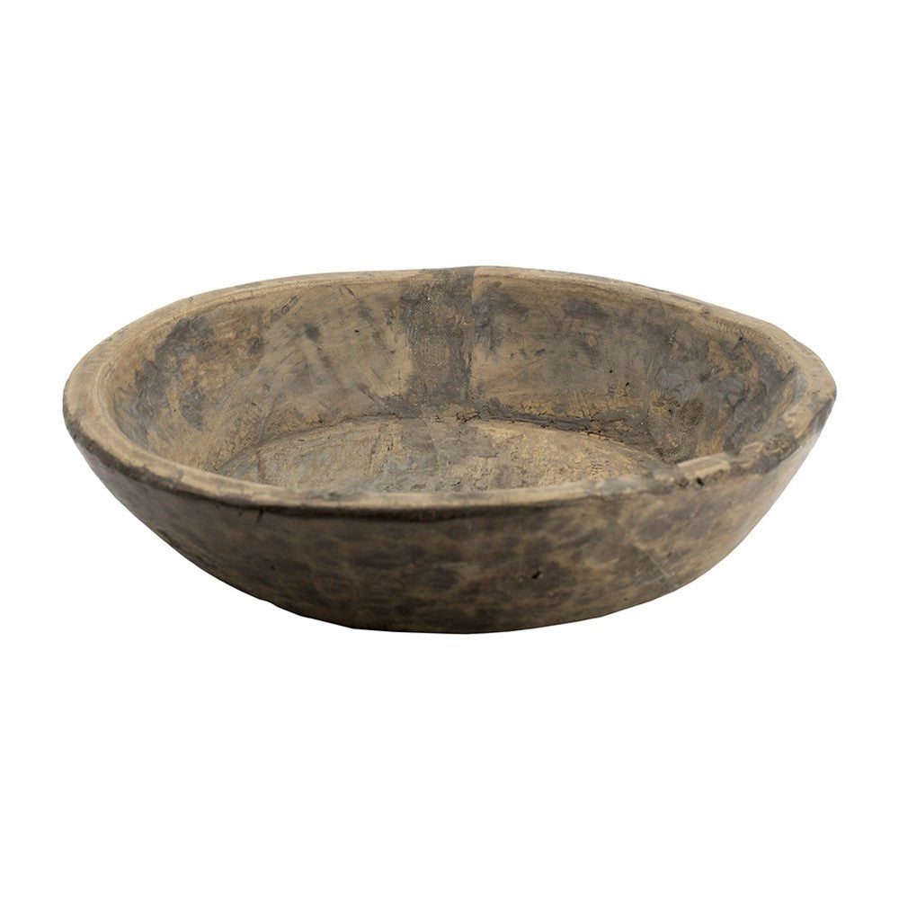 Gwen Antique Wooden Round Parrat | Natural Brown Carved Solid Wood 21"