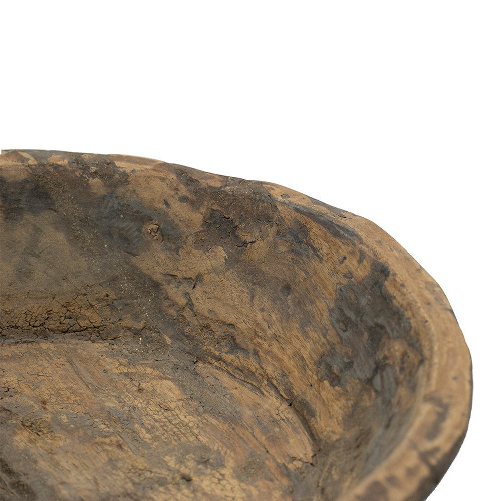 Gwen Antique Wooden Round Parrat | Natural Brown Carved Solid Wood 21"