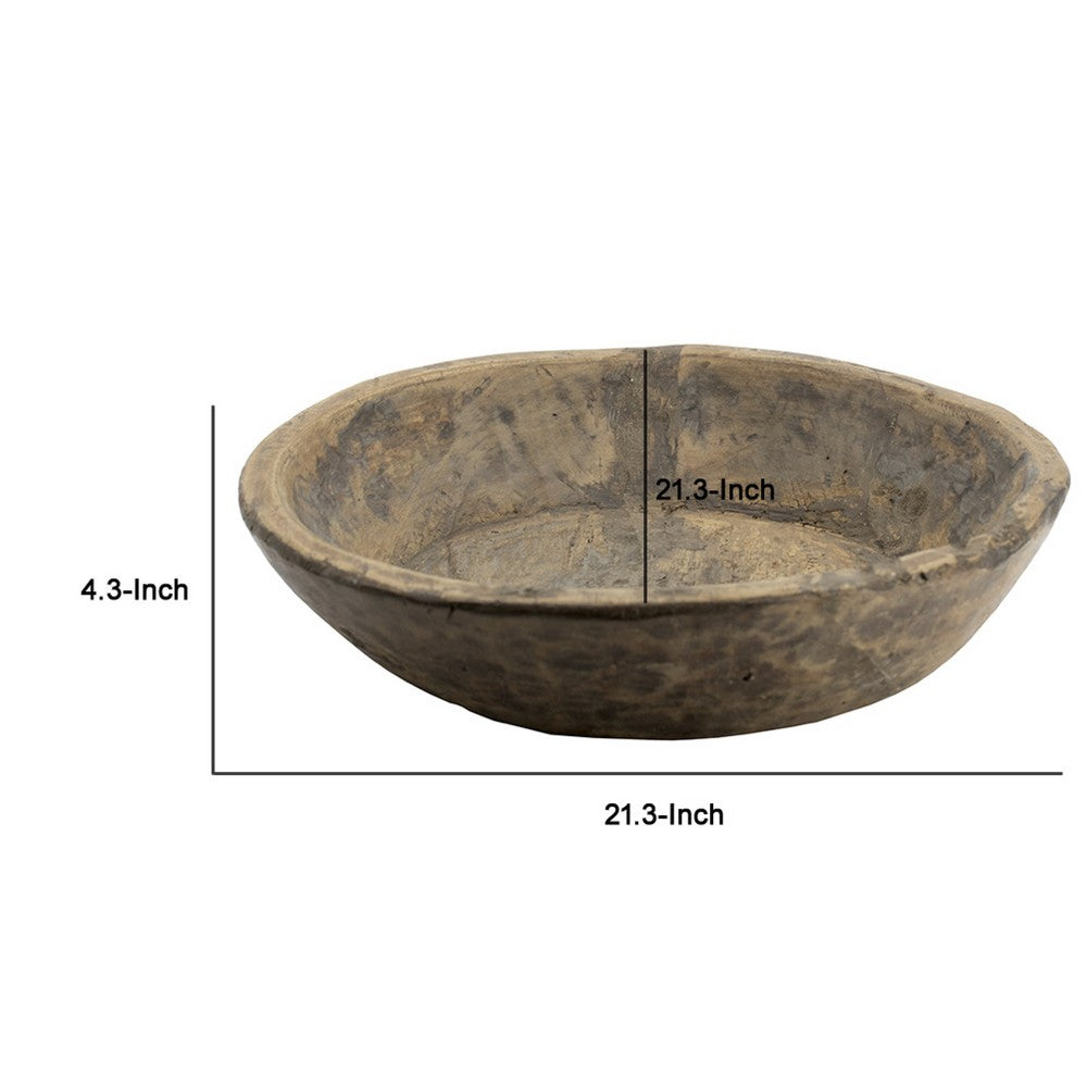 Gwen Antique Wooden Round Parrat | Natural Brown Carved Solid Wood 21"