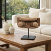 Drex Authentic Accented Wood Decorative Pillar | Black Metal Stand 15"